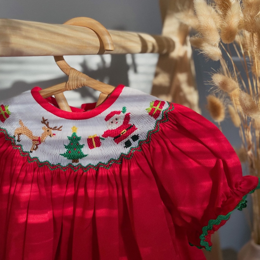 Beautiful Quality Handmade Classic Christmas embroidered dress + matching panty.